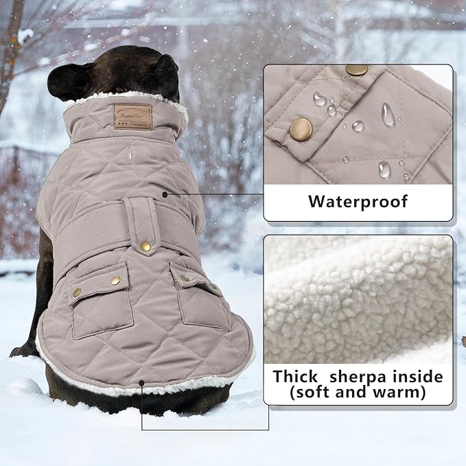 KYEESE Dog Coat Windproof Dog Coats for Small Dogs Waterproof Dogs Jacket with Fleece Lined Warm Pet Winter Puffer Coat with Leash Hole Soft Pet Sweater for Cold Weather Thick Cat Clothes with Pocket