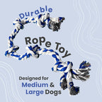 4Knines Dog Rope Toy with 5 Knots – 36-Inch Heavy-Duty Tug for Medium & Large Breeds – Durable Cotton for Chewing, Fetch, and Tug-of-War – Interactive Dog Toy for Exercise and Play – Blue