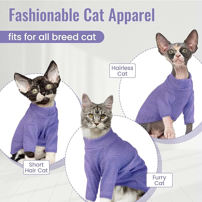 DENTRUN Sphynx Hairless Cats Shirt Pullover Kitten T-Shirts, Breathable Cat Wear Turtleneck Sweater Adorable Cat's Clothes Vest Pajamas Jumpsuit