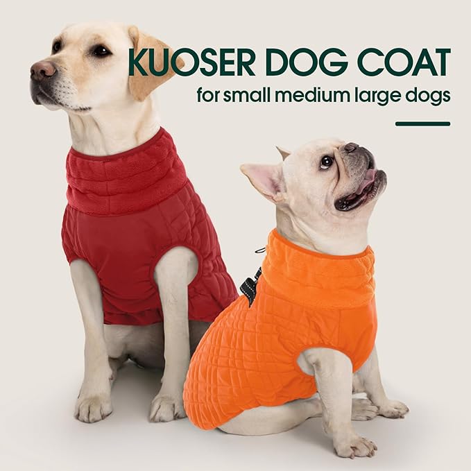 Kuoser XL Insulated Dog Vest | Big Breed Jacket for Huskies & Shepherds | Reinforced Seams Withstand Snow Play, Breathable, Red XL