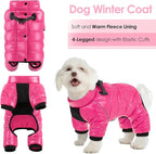 AOFITEE Dog Coat, Waterproof Dog Winter Jacket, Warm Fullbody Dogs Snowsuit, Winter Coat for Small Dogs, Zip Up Pet Puffer Jacket Fleece Vest, Outdoor Reflective Cold Weather Pet Coats, Rose Red L