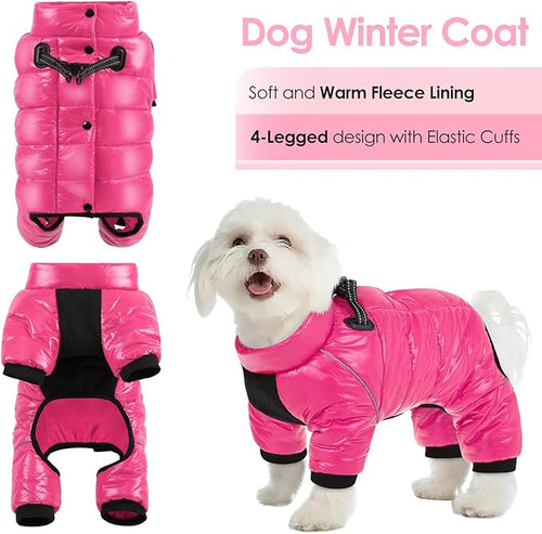 AOFITEE Dog Coat, Waterproof Dog Winter Jacket, Warm Fullbody Small Dogs Snowsuit, Winter Coat for Small Dogs, Zip Up Pet Puffer Jacket Fleece Vest, Outdoor Reflective Pet Snow Jackets, Rose Red XL