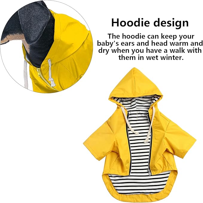 Dog Raincoat rain Jacket Raincoat Dogs Waterproof Small Medium Breeds Zip Closure Storage Pocket Harness Hole Yellow L