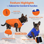 QBLEEV Reversible Dog Jacket for Small Dogs, Waterproof Windproof Warm Winter Coat with Adjustable Fit & Leash Hole, Lightweight Reversible Puffer Vest, Orange, S – Fits Yorkie, Shih Tzu