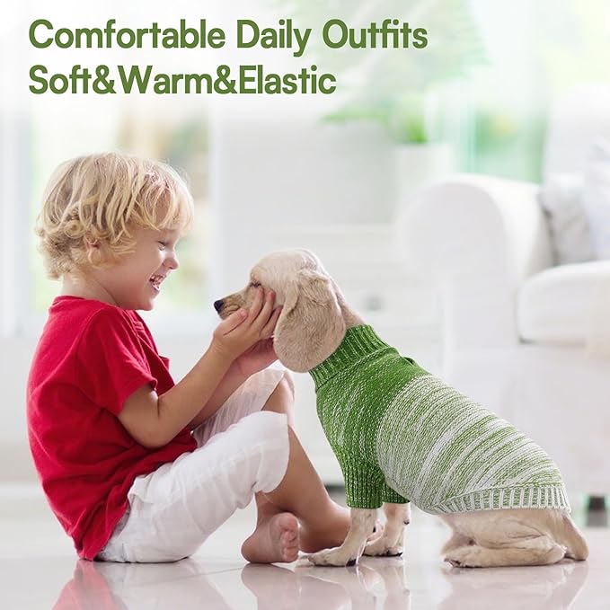 Queenmore Pullover XL Dog Sweater,Classic Turtleneck Warm Dogs Sweater with Leash Hole for Dog Girls Boys,Winter Knitwear Clothes for Dachshund,Corgi,French Bulldog(Green,XL)