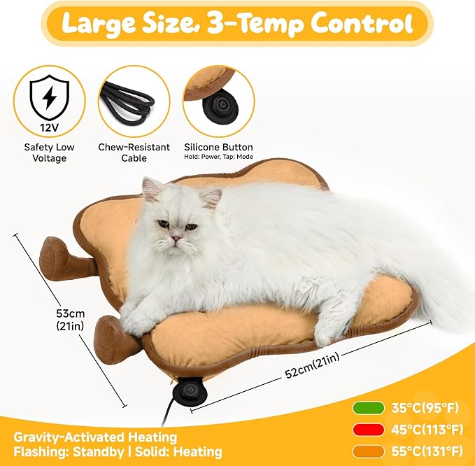 Heating Pad Cat Beds for Indoor Cats Dogs Pets Extra Large Electric Heated Warming Mat Ketten Bed with Removable Cover Biscuits Brown 21"X 21"