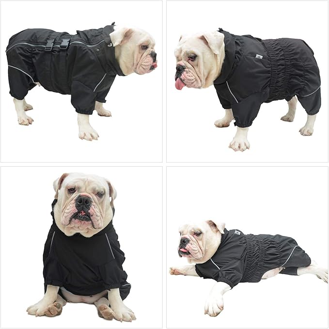 Dogs Waterproof Jacket, Lightweight Waterproof Jacket Reflective Safety Dog Raincoat Windproof Snow-Proof Dog Vest for Small Medium Large Dogs Black L