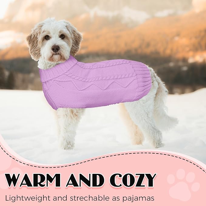 Dog Sweaters for Small Medium Large Dogs Girl, Soft Warm Turtleneck Pup Dogs Shirt, Double Knitting Collar for Outdoor Playing, Warm Dog Clothes (M,Purple)