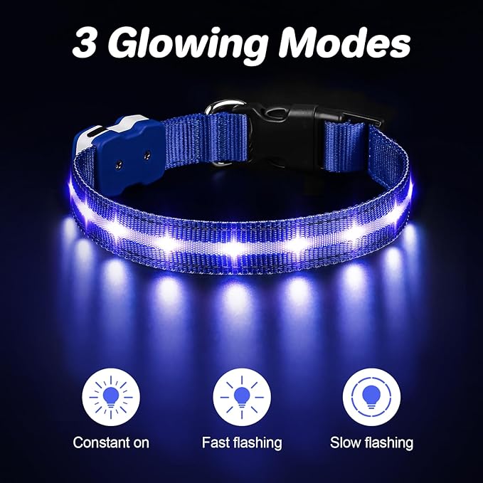 PcEoTllar Light Up Dog Collars, Led Dog Collar, Rechargeable, Night Walking, Waterproof, Glow in The Dark Dog Collars Light for Large Small Medium Dogs, Blue s