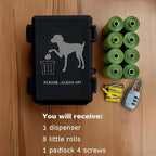 Dog Poop Bag Dispenser Wall Mounted Outside with Lock and 8 Small Rolls, Doggie Bag Holder For Backyard Post, Pole, Fence Mountable fits Home, Commercial Occasion(Black dispenser+8 rolls+lock)