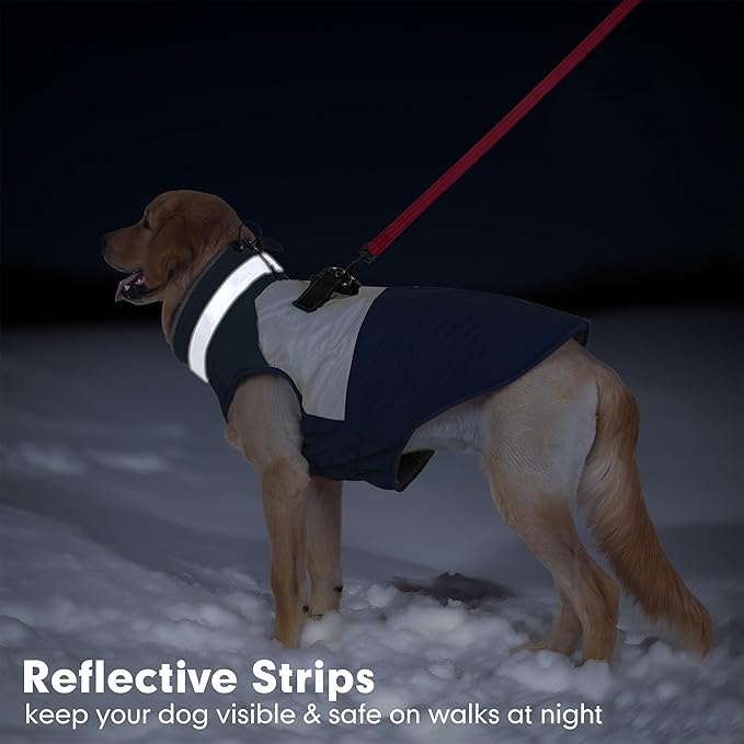 azuza Dog Jacket Waterproof Winter Coat for Small Dogs, Warm Fleece Vest with Reflective Strips & Built-in Harness, Windproof Back Zipper, Navy S