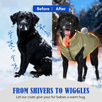 Dog Winter Jacket Waterproof, Reflective Fleece Lined Dog Coats for Small Medium Large Dogs, Warm Snow Coat for Dogs, Insulated Cold Weather Dogs Puffer Jackets with Leash Hole, Olive, 3XL