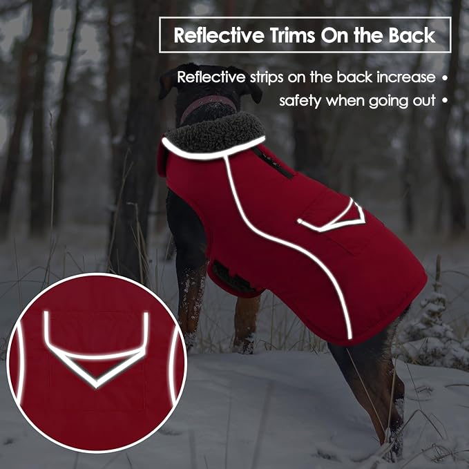 SUNFURA Dog Coat, XXXL Dog Winter Jacket, Reflective Fleece Snow Coat with Furry Collar, Waterproof Pet Puffer Jacket for Great Dane Extra Large Dogs, Red 3XL