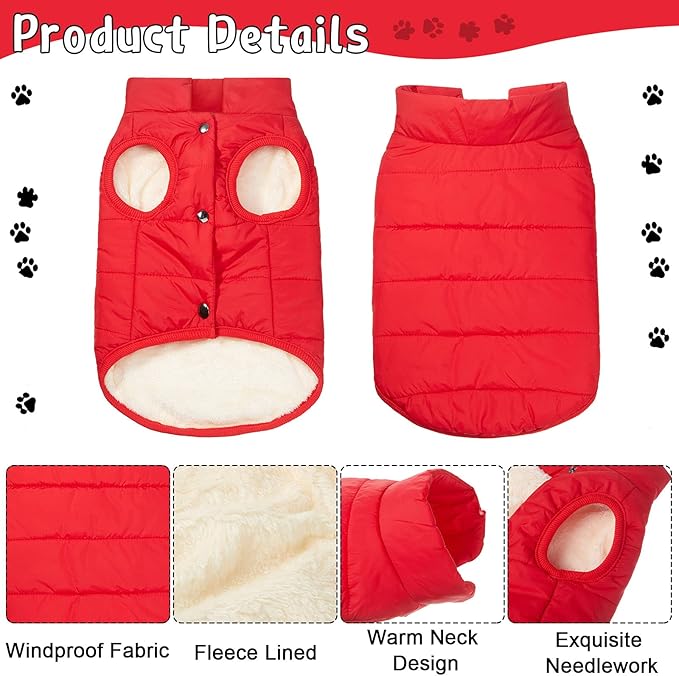Syhood 2 Pieces Dog Jacket 2 Layers Fleece Lined Dog Jacket Warm Soft Windproof Small Pet Coat for Winter Cold Weather(M,Navy,Red)