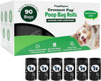 Puppington Certified Home Compostable Poop Bags - ASTM D6400 Compliant - 90 Extra Thick Bags - Plant Based - Pairs with Puppington 3-in-1 Bag & Fits all Standard Poop Bag Dispensers (Onyx Black)