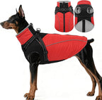 ASENKU Reflective Dog Coat with Built-in Harness, Windproof Fleece-Lined Dog Jacket for Small, Medium, Large Dogs, Warm Winter Vest with Turtleneck & Zipper (Red 2XL)