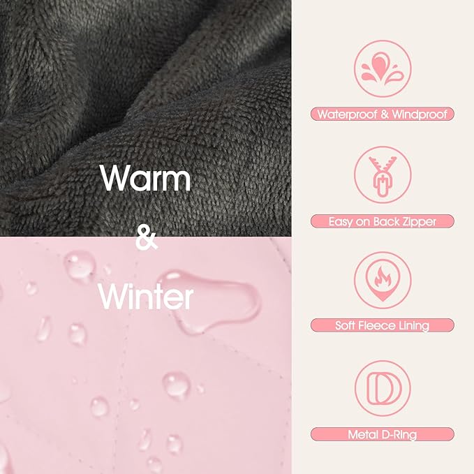 Dog Coat with Harness Built in -Pink,Small- Fleece Lined Dog Snow Jacket Snowsuit，Adjustable Reflective Winter Warm Cold Weather Coat