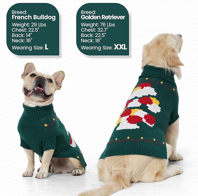 BRKURLEG Dog Sweaters, Christmas Dog Sweaters for Small Dogs Boy Girl, Warm Sweater for Cold Weather, Xmas, New Year, Pet Winter Knitted Sweatshirt Outfit for Cats, Chihuahua,Yorkie (Green, XS)