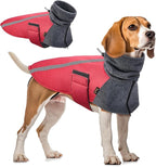 SlowTon Winter Dog Coat, Warm Polar Fleece Lining Doggie Outdoor Jacket with Turtleneck Scarf Reflective Stripe Adjustable Waterproof Windproof Puppy Vest Soft Pet Outfits (M,Red)