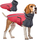 SlowTon Winter Dog Coat, Warm Polar Fleece Lining Doggie Outdoor Jacket with Turtleneck Scarf Reflective Stripe Adjustable Waterproof Windproof Puppy Vest Soft Pet Outfits (M+,Red)