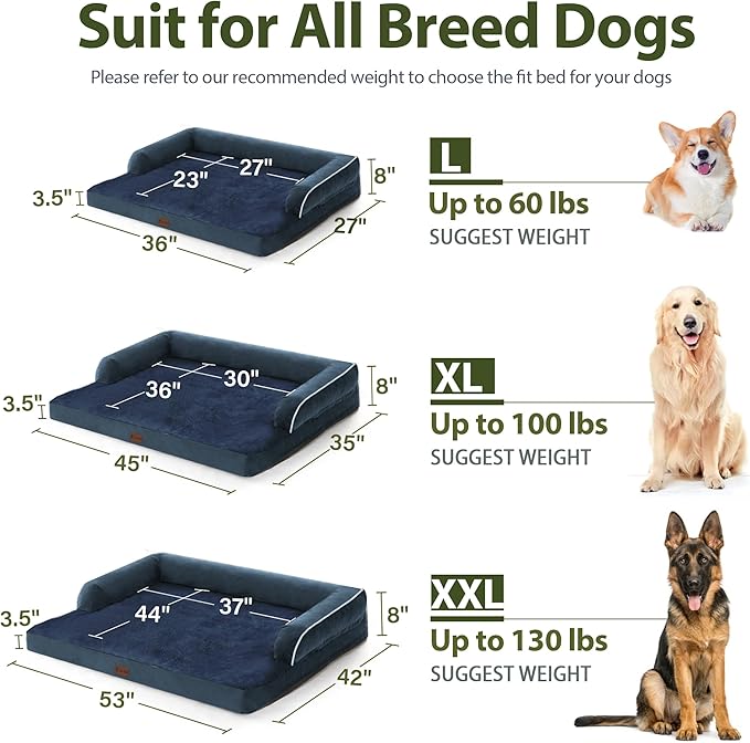 Orthopedic XXL Dog Beds, Waterproof Egg Crate Foam Big Pet Bed for All Breed Sized Dogs 53x42Inch, Washable Extra Large Dog Couch Bed with Removable Cover and Non-Slip Bottom, Navy Blue