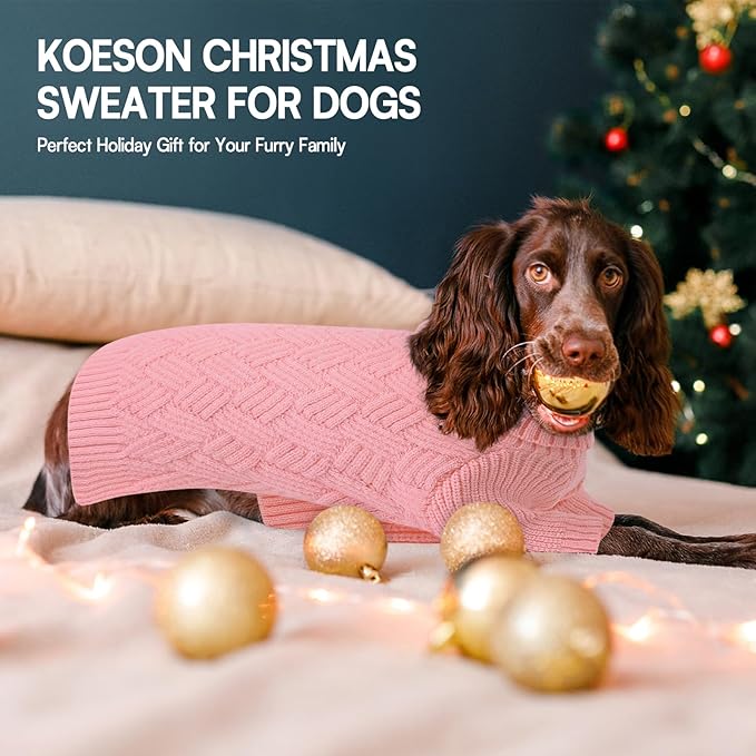 KOESON XS Dog Sweater Girl and Boy, Warm Extra Small Dog Sweater, Soft Turtleneck Doggy Sweaters with Sleeves, Thick Pink Christmas Sweaters for Chihuahua, Yorkie, Pink, XSmall
