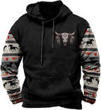 HOTYD Mens Western Aztec Sweatshirts Long Sleeve Fall Fashion Drawstring Pullover Vintage Graphic Cowboy Hoodie for Men