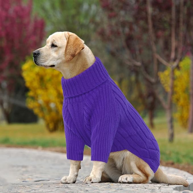 Dog Sweater for Medium Dogs, Warm Winter Fall Dog Sweaters for Dog Girls Boys, Turtleneck Dog Knitwear, Doggie Christmas Sweater, Pet Sweatshirt Clothes Knit French Bulldog, Beagle (Purple M)