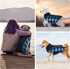 Kuoser Dog Winter Coat, Reversible Waterproof Dog Jacket with Reflective Strip, Warm Dogs Fleece Vest Adjustable Doggy Cold Weather Clothes Plaid Christmas Outfit Pet Apparel for Large Dogs, Blue 2XL