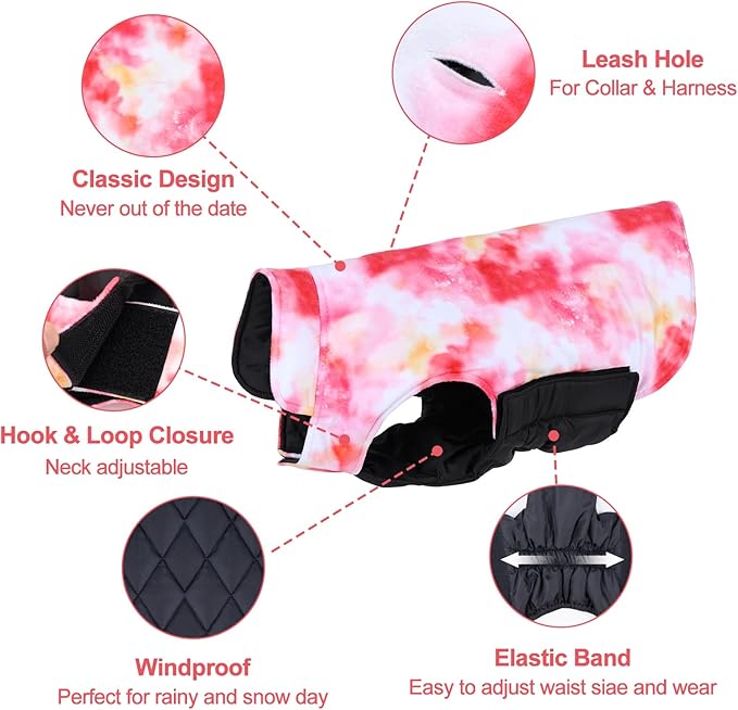 GMF Bone Winter Dog Jacket - Reversible, Soft, Thick & Windproof - Small to Large Sizes - Waterproof - Leash Hole - Cold Weather Coats