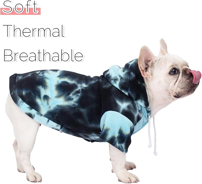 Dog Hoodie Tie Dye Dog Sweatshirt Chic Winter Clothes Ultra-Soft Warm Sweaters for Small Medium Dogs Fashion Pet Clothes for Dogs (Blue/Black/Grey, S (Back: 11.02",Chest: 15.74", Neck: 13.77"))