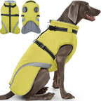 QBLEEV Large Dog Coat, Dog Winter Jacket for Large Dogs, XX-Large Waterproof Cold Weather Vest with Built-in Harness, Zipper & Reflective, Windproof Thick Warm Fleece Snowsuit Clothes, Green, XXL