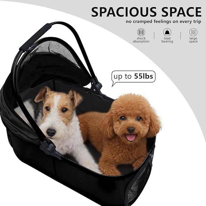 Extra Large Pet Stroller, Jumbo Dog Stroller Fits 3 Small Pets up to 50lbs, Heavy-Duty Stable Strollers with Shock Absorbing Wheels & Locking Brakes, for Walking, Jogging, Vet Visits