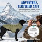 Dog Winter Jacket Waterproof, Reflective Fleece Lined Dog Coats for Small Medium Large Dogs, Warm Snow Coat for Dogs, Insulated Cold Weather Dogs Puffer Jackets with Leash Hole, Olive, 3XL