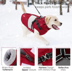 AOFITEE Dog Winter Coat, Dog Coat with Harness Built in, Dogs Jacket for Large Dogs, Reflective Waterproof Pet Puffer Jacket Snowsuit, Warm Fleece Windproof Pet Sweater for Cold Weather, XL
