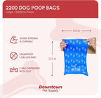 Downtown Pet Supply Poop Bags for Dogs with Dispenser, 2200 Count - Leak-Proof Dog Waste Bags and Bone-Shaped Dog Poop Bags Holder for Leash - Rainbow with Paw Prints of Colors, 12.5" x 8.5"