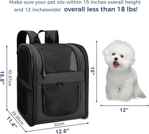 Apollo Walker Dog & Cat Carrier Backpack for 4-18lb Pets - Ventilated Safe Design with Padded Back Support, Breathable Mesh Pet Backpack for Hiking, Travel, Outdoor (Black)