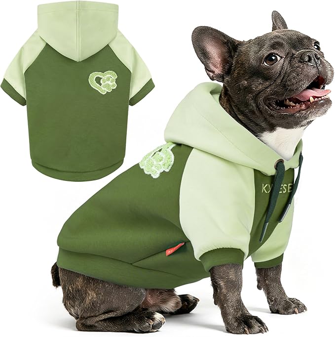 KYEESE Dog Hoodie Stretchy Dog Clothes for Small Dogs Cat Coat with Leash Hole Comfort Cat Sweater Dogs Winter Coat for Cold Weather Warm Pet Clothes Soft Pet Sweatshirt with Drawstring