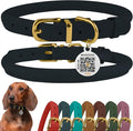BronzeDog Rolled Leather Dog Collar with QR ID Tag, Adjustable Soft Round Collars for Small Medium Large Dogs Puppy (9" - 11" Neck Size, Dark Blue)