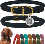 BronzeDog Rolled Leather Dog Collar with QR ID Tag, Adjustable Soft Round Collars for Small Medium Large Dogs Puppy (9" - 11" Neck Size, Dark Blue)