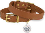 BRONZEDOG Leather Dog Collar with QR ID Tag Basic Pet Collars for Small Mini Dogs Cats Puppies (9-11 Inch (Pack of 1), Light Brown & Gold Buckle)
