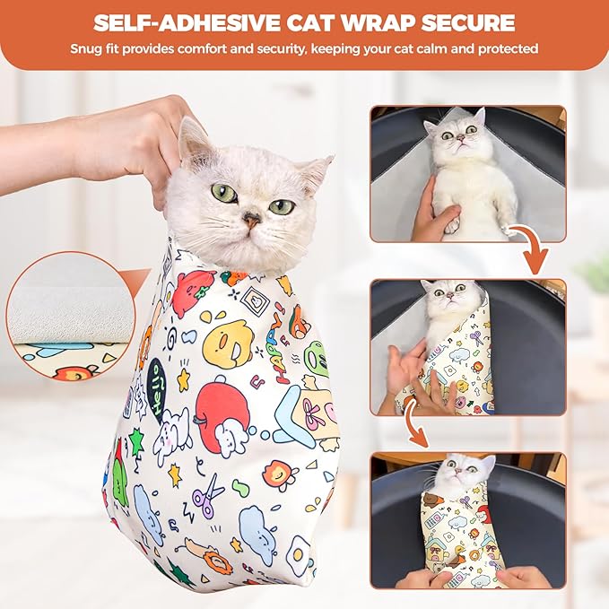 Cat Grooming Wrap, Cat Grooming Supplies for Cutting Nails, Cat Restraint for Nail Clipping to Anti-Scratch/Runaway/Bitten, Cat Swaddle Wrap for Calming & Holding Cat (L (Within 11lbs))
