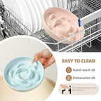 Elevated Slow Feeder Cat Bowl - Ceramic Cat Food Dish with Anti-Slip Stainless Steel Stand - Raised Maze Plate for Slow Eating - Ivory White