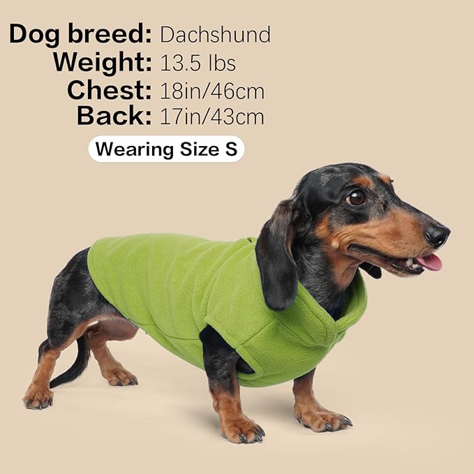 FUAMEY Dog Fleece Vest for Small Dogs,Warm Stretchy Dog Sweatshirts Pullover with Leash Hole Dogs Sweater Soft Pet Turtleneck Cozy Pet Vest Lightweight Sleeveless Green XS
