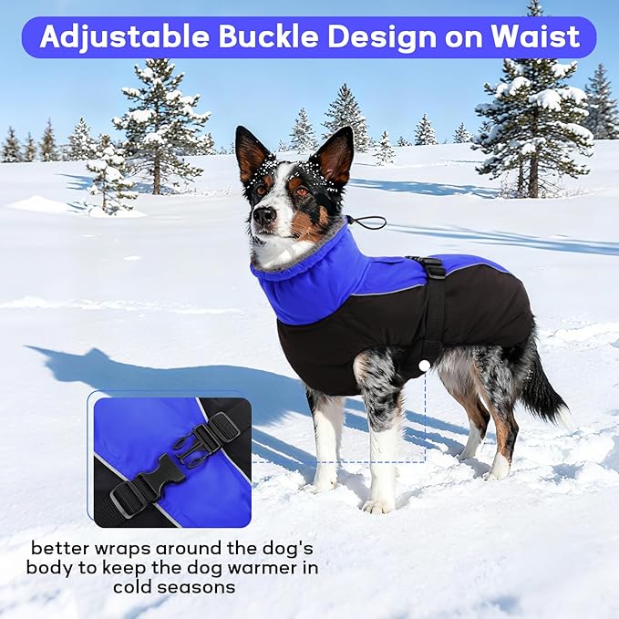 IDOMIK Dog Winter Coat, Reflective Waterproof Dog Jacket for Cold Weather, Warm Pet Coats for Small Medium Large Dogs, High Collar Doggy Fleece Snow Jacket, Winter Vest with Adjustable Buckle,XL