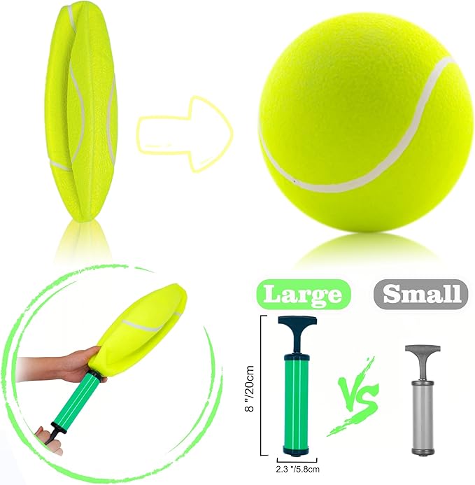 Giant 9.5" Dog Tennis Ball, 2 Pack Oversize Interactive Puzzle Toy with 1*Ball Pump + 1*Needle for Small, Medium, Large Dogs (2 Pack Yellow with Pump)