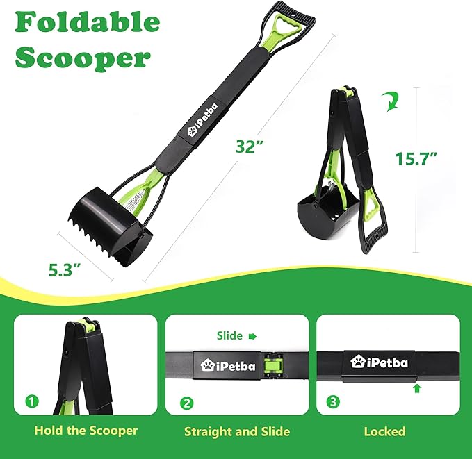 Large Dog Pooper Scooper for Yard - 32" Long Handle, No Bending, Grass-Friendly, Easy to Clean, Durable & Sturdy