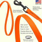 Dogline Biothane Waterproof Dog Leash Strong Coated Nylon Webbing with Black Hardware Odor-Proof Easy to Clean High Performance for Small or Large Dogs Made in USA 2 ft Lead, Hunter Orange