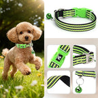 XXS-XS Dog Collar with Bell Reflective - Adjustable Tiny Small Breed Collar for Girl Boy Chihuahua Puppies, Night Walk Safety Accessory（Green XS）