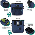 PetAmi Dog Treat Pouch, Pet Treat Pouch for Training, Dog Walking Bag Holder for Kibbles, Pet Food Toy, Dog Trainer Essentials Supplies, Poop Bag Dispenser, 3 Ways to Wear (Heather Navy)